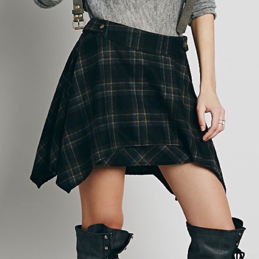 Free People Asymmetrical Plaid Mini Skirt